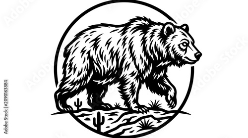Photos Bear in Desert Landscape Circular Emblem