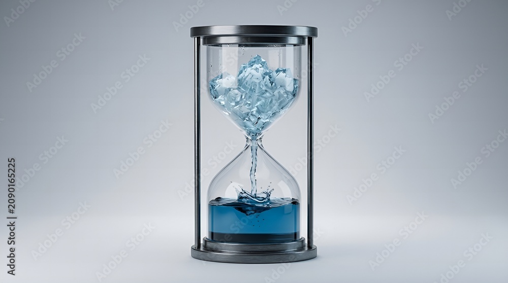 Fototapeta premium Global Warming Concept with Melting Ice Glaciers inside an Hourglass Symbolizing Limited Time to Act