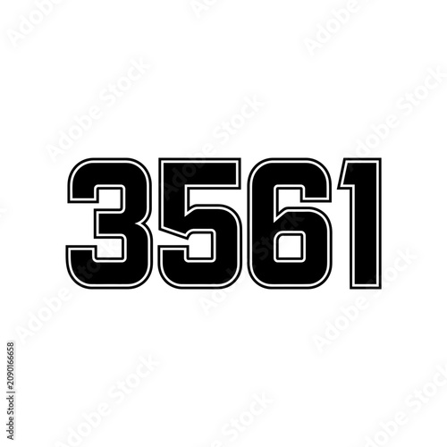 Bold Black Number 3561 with White Outline on White Background