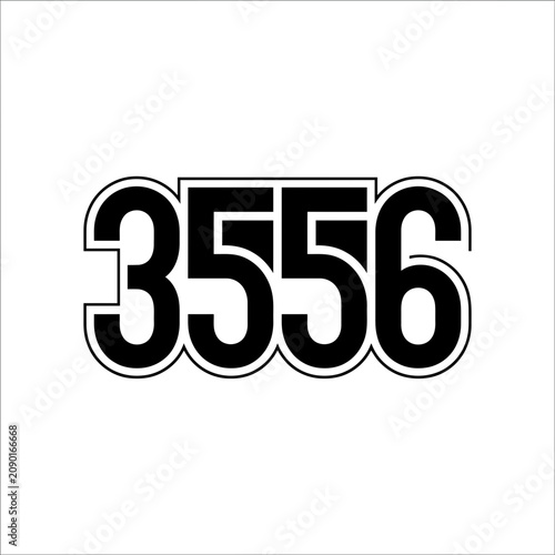 Bold Black Number 3556 with White Outline on White Background