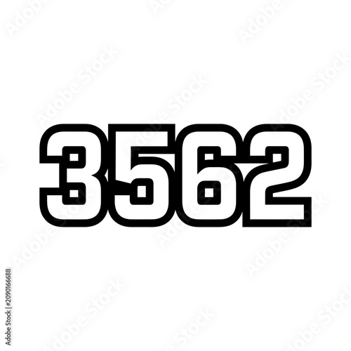 Bold Black Number 3562 Isolated on White Background