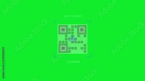 A QR code is showcased on a green screen background, highlighted by its characteristic square pattern and surrounded by visual guides for digital interaction.