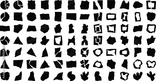 Schilderij op canvas Collection of torn paper silhouettes ripped note page edges scrap remnants and cut out card borders isolated on white background vector design elements