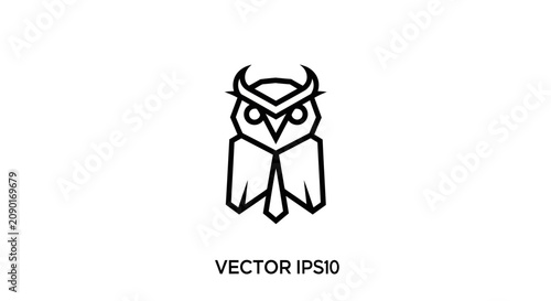 Bild auf Leinwand Minimalist black line art owl logo wearing a necktie.