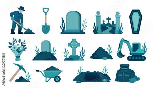 Εκτύπωση καμβά Cemetery Grave Yard Funeral Icons.