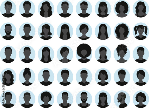 Cuadro en lienzo Avatar profile icon library, people silhouette, symbols, for user groups, occupa