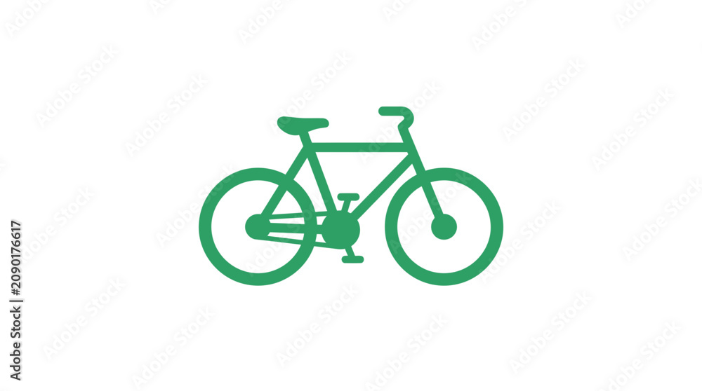 Obraz premium Bicycle graphic rendered as a green silhouette offers a clear visual icon for promoting active travel, physical fitness, and green energy initiatives within urban environments.