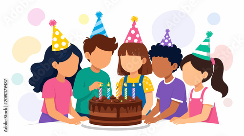 World Chocolate Day Celebration with Children Party and Cake.
