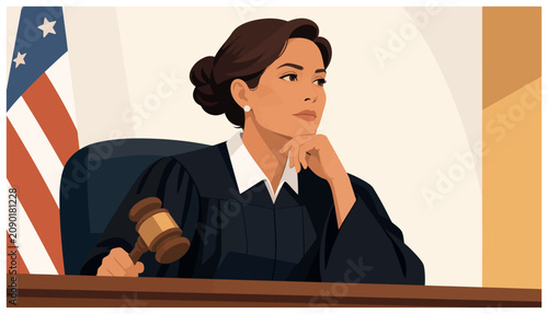 Obraz na plátně Female Judge in Courtroom Setting.