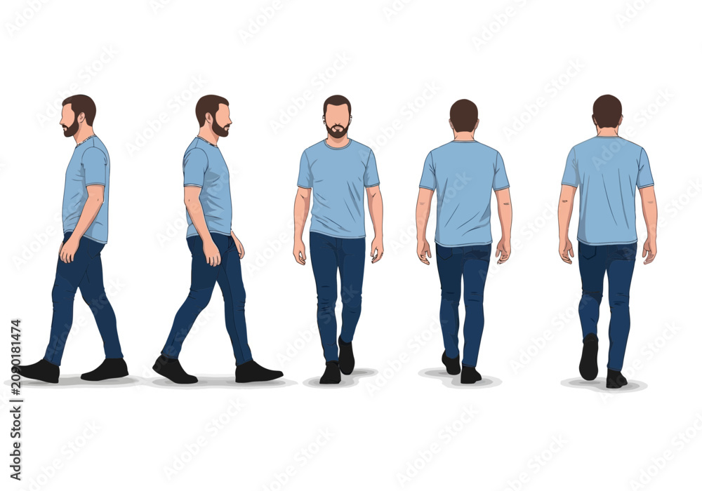 Obraz premium Man walking in different directions and angles
