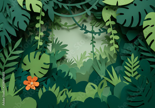 Paper cutout tropical jungle background