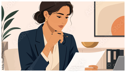 Foto Businesswoman Thinking at Desk.
