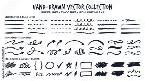 Hand drawn vector underline collection.
