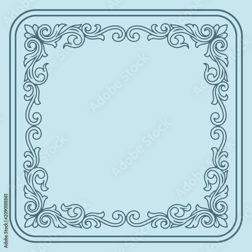 Elegant blue square frame with floral filigree
