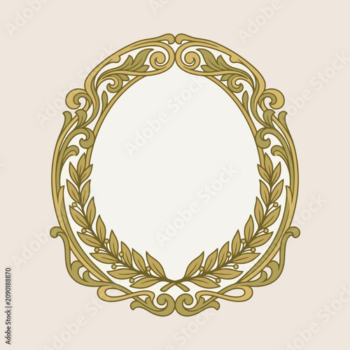 Elegant golden laurel wreath frame with ornate swirls