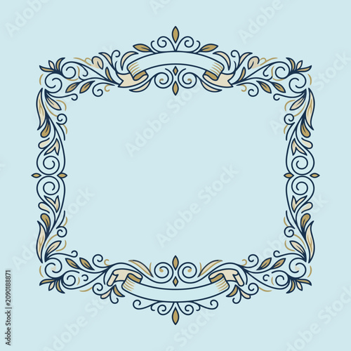 Elegant vintage floral frame with decorative ribbons