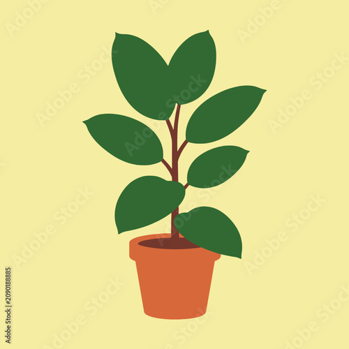 A green potted houseplant sits against a pale yellow background