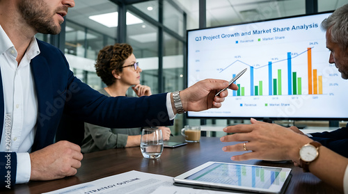 Diverse Corporate Team Collaborating on Strategic Business Data Analysis in a Professional Conference Room Setting