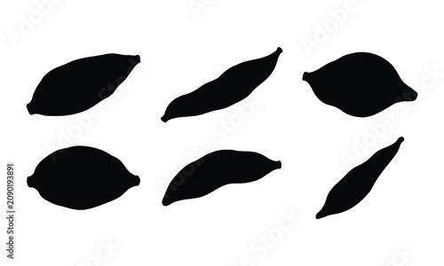 Foto Set of black silhouettes featuring various raw sweet potato root tubers