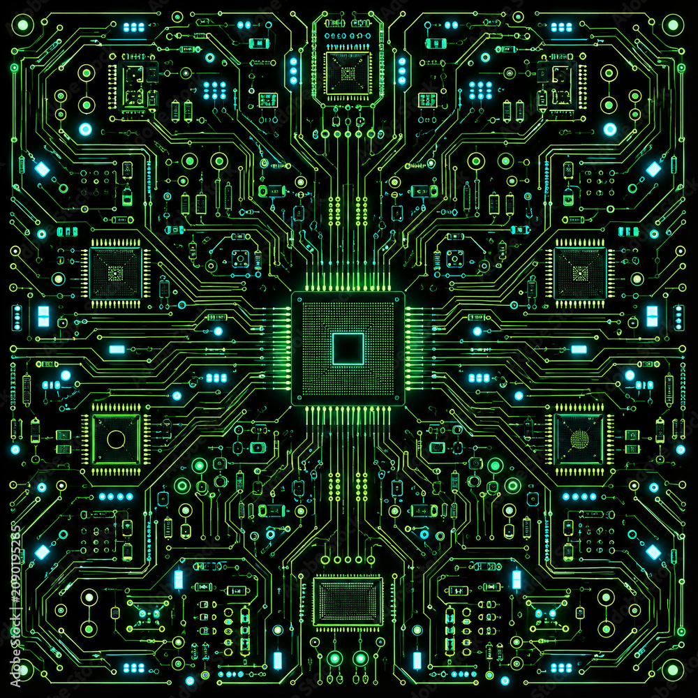 Fototapeta premium High tech green circuit board abstract background texture graphic design