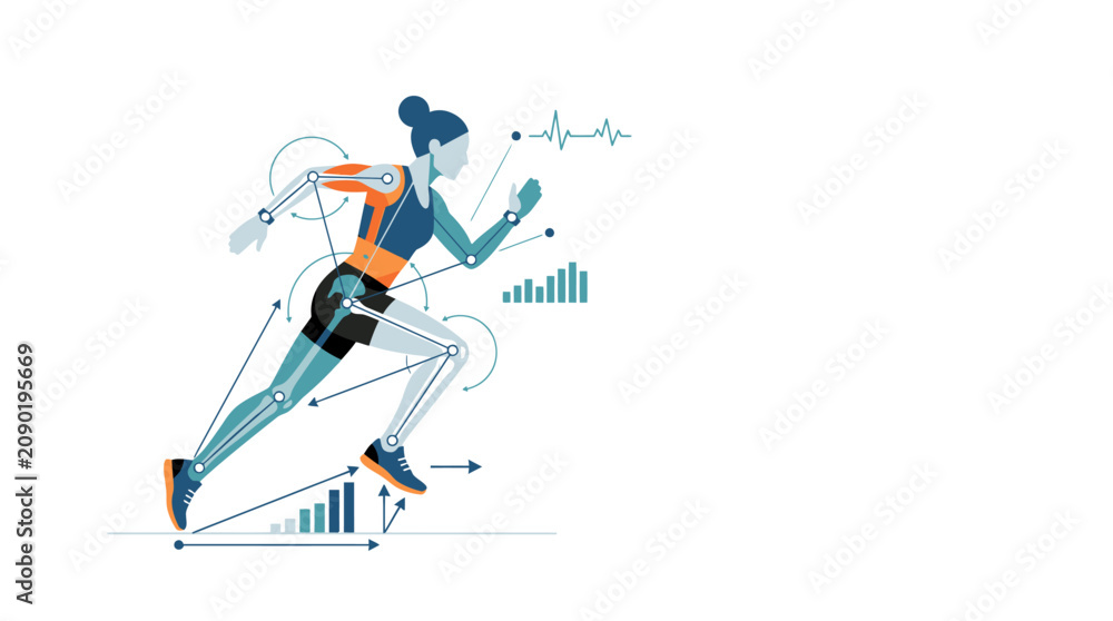 Fototapeta premium Runner in Motion with Data Graphics.