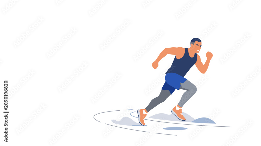 Fototapeta premium Man Running in Blue Athletic Wear.