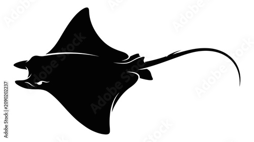 Obraz na plátně Black silhouette of a stingray swimming.
