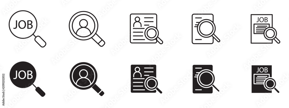 Φωτογραφία Job Search Icon Set Line and Glyph Style Magnifier Resume Vector Symbols