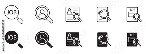 Fotografie Job Search Icon Set Line and Glyph Style Magnifier Resume Vector Symbols