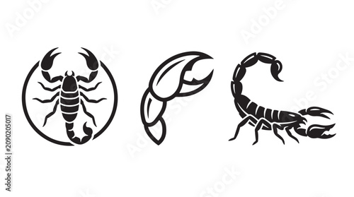 Photos Black Scorpion Vector Icons Set Silhouette Illustration Pincer Tail Zodiac Sign