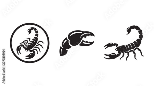 Tableau sur toile Minimalist Black Scorpion Silhouettes Set Zodiac Scorpio Sign and Pincer Claw Ve
