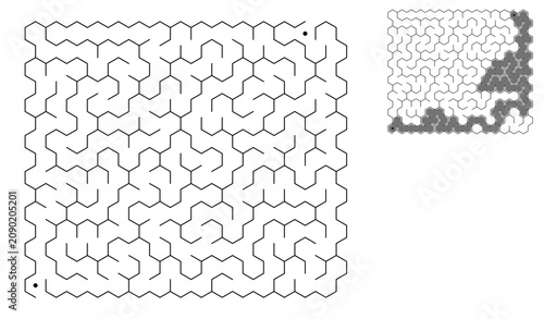 Maze design with intricate pathways on white background  