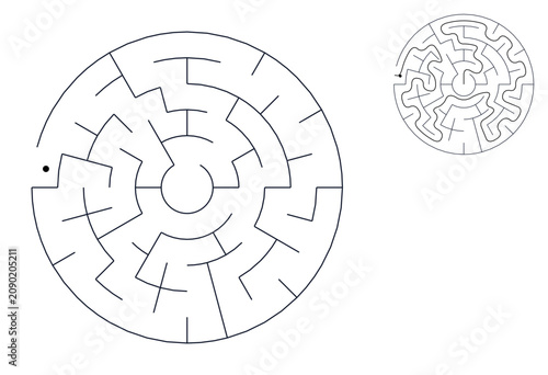 Circular maze illustration with intricate pathways for puzzle solving  