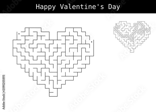 Heart-shaped maze design with text 