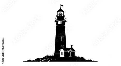 Tableau sur toile minimalist lighthouse silhouette on rocky shore