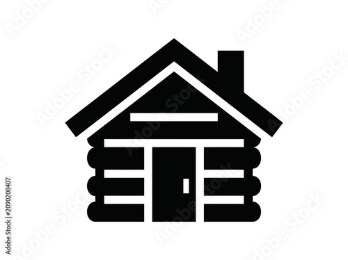 Log Cabin Silhouette Icon, Wooden Mountain House Black and White Vector, Rustic Cottage Outdoor Shelter Symbol