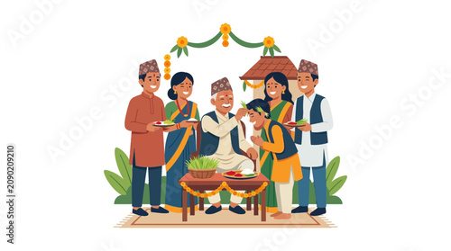 Traditional Nepali Family Celebrating Festival with Food and Happiness