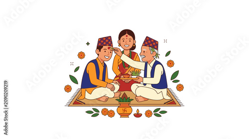 Traditional Nepali Family Enjoying Cultural Meal Celebration