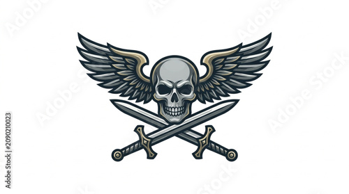 Schilderij op canvas Skull with Wings and Crossed Swords Emblem.