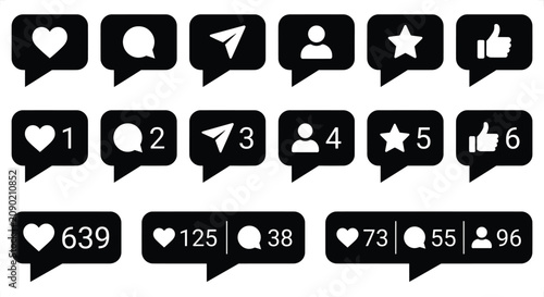 Принти на полотні Social media notification icons with counts in speech bubbles on a white backgro
