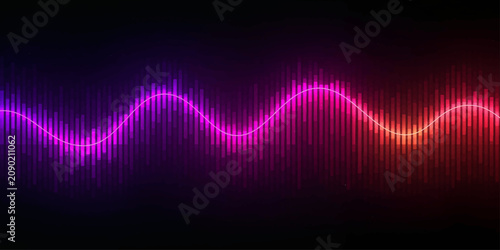Valokuva Vibrant Audio Frequency Spectrum with Purple to Red Bar Chart Gradient on Black