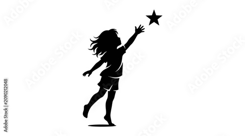 Tableau sur toile Silhouette of a child reaching for a star, symbolizing dreams and aspirations