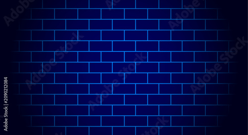 Blue Neon Brick Wall Background with Vignette Effect