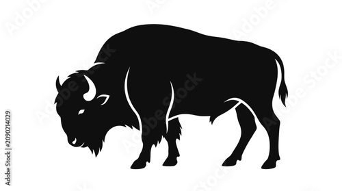 Tableau sur toile Silhouette of a Bison grazing on a white background, isolated animal graphic
