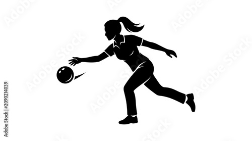 Fotografía Woman bowler silhouette throwing ball, motion blur, isolated on white background
