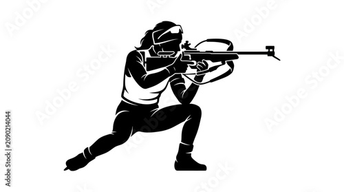 Slika na platnu Biathlon Athlete Woman Silhouette Shooting Rifle Winter Sport Action