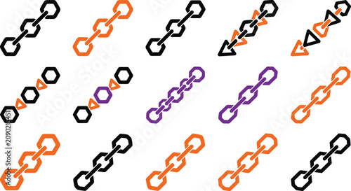 Fotografía Halloween geometric chain link vector silhouettes collection bundle with black p