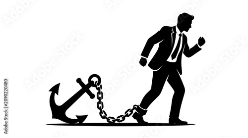 Canvas Print Businessman Chained to Anchor, Symbolizing Burden and Hindrance in Business