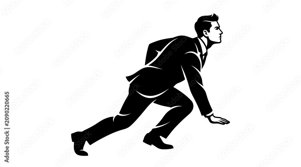 Fototapeta premium Businessman in suit running forward, dynamic action pose, isolated on white background.