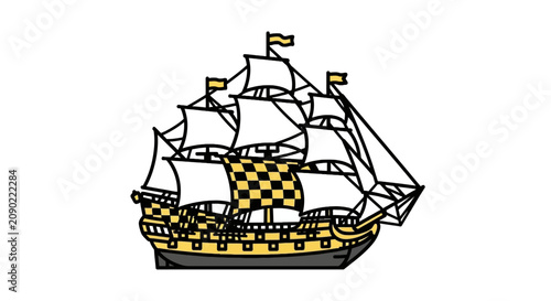 Bild auf Leinwand Grand wooden galleon with yellow and black checkered hull